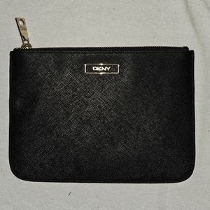 DKNY Saffiano Leather Small Zipper Pouch Black